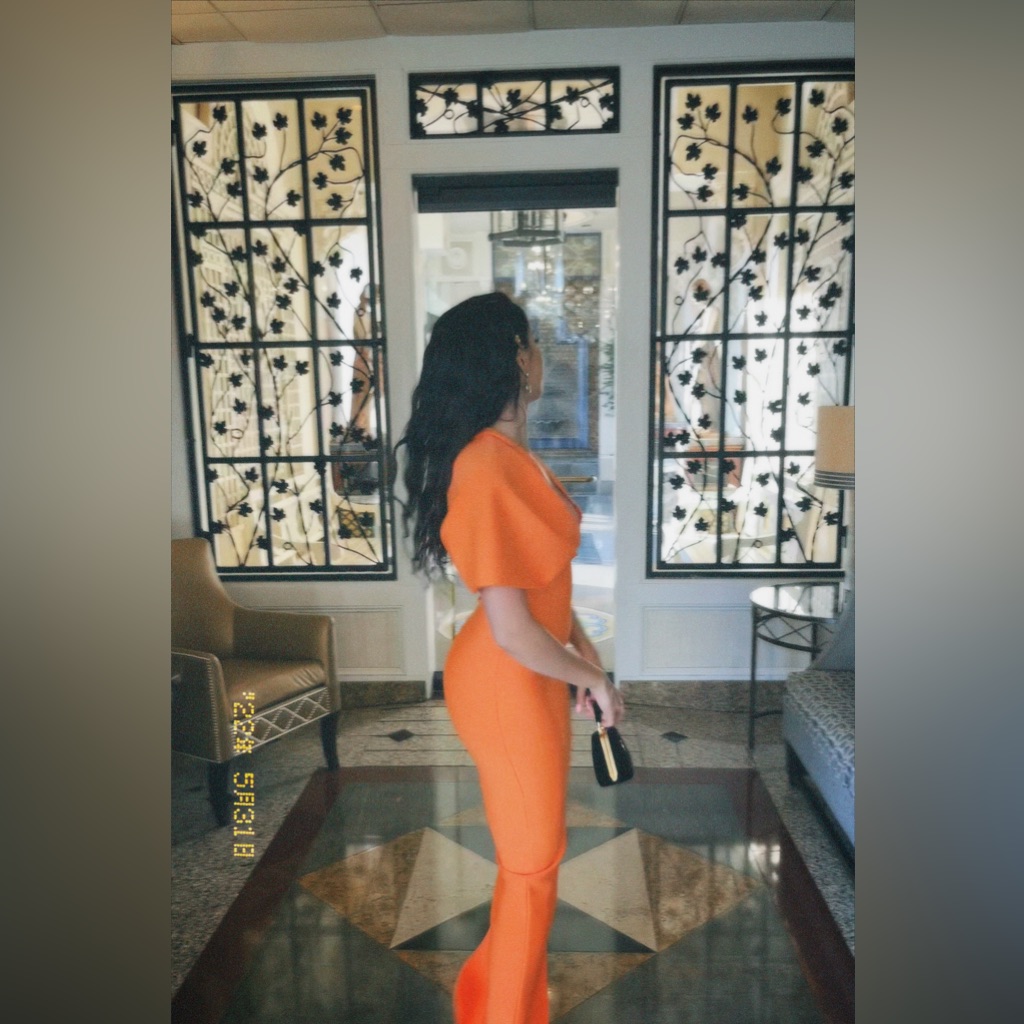 “Sunshine" One Shoulder Halter Bandage Maxi Slit Leg Dress - Orange
